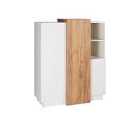 Buffet haut FRANCOLI - 3 portes et 2 niches - Blanc et chêne