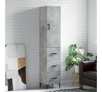 Buffet Haut Gris Béton 34,5x34x180 cm Bois d'Ingénierie | Armoire de rangement,piètement métal,fixation murale fournie,entrée et salon,coloris gris béton