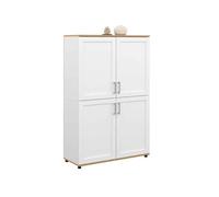 IDMarket Buffet haut VITO – H. 125 cm – 4 portes – Blanc et bois