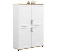 Buffet haut H. 125 cm VITO 4 portes blanc et bois Blanc G