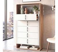 Buffet haut HWC-P43, buffet haut, commode, 5 tiroirs, MDF, 155 x 80 x 41 cm aspect chêne Wotan, blanc