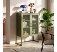 Buffet haut industriel en métal H.120cm 2 portes mesh grillagé vert olive KAI