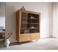 Buffet-haut Kayu 115x150 cm acacia naturel 2 portes vitrées pied en V