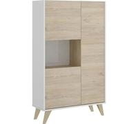 DEKIT GRUPO RIMOBEL Ness - Buffet Haut à 3 Portes et 4 étagères - 135 x 81 x 43 cm - Blanc/Naturel