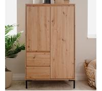 Calicosy Buffet Haut 2 Portes 2 Tiroirs et 2 Etagères Plock - en Panneaux de Particules - Décor Chêne Artisan - pour Salon, Salle à Manger - L81 x H139 x l40 cm