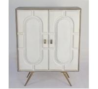 Buffet haut Meuble de rangement en bois de manguier coloris blanc et métal - Longueur 93 x Hauteur 114 x Profondeur 41 cm