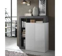 Buffet haut moderne laqué blanc et gris anthracite GAMA