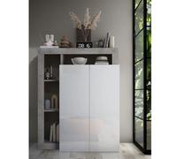 Buffet haut moderne laqué blanc et gris béton GAMA