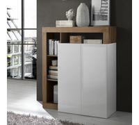 Buffet haut moderne laqué blanc et noyer GAMA