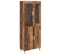 Buffet haut moderne - vidaXL - Bois ancien - 69,5 x 34 x 180 cm - 4 portes - Grand rangement - Bois aggloméré et verre