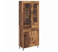 Buffet haut moderne - vidaXL - Bois ancien - 69,5x34x180 cm - Bois aggloméré et verre - 4 portes - Tiroir intégré