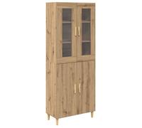 vidaXL Buffet haut Chêne artisanal 69,5 x 34 x 180 cm, bois aggloméré et verre, 4 portes