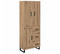 Buffet haut moderne - vidaXL - Chêne artisanal - 69,5x34x180 cm - Bois aggloméré et verre - 3 portes - 1 tiroir