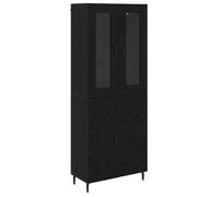 Buffet haut moderne - vidaXL - Chêne Noir - 69,5x34x180 cm - Bois aggloméré et verre - Avec tiroir - Avec porte