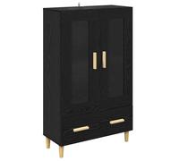 Buffet haut moderne - vidaXL - Chêne Noir - Bois d'ingénierie - 70x31x115 cm - Porte vitrée - Tiroir - Pieds effilés