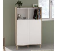 Buffet haut MORPHOS - L 83,7 x P 40 x H 135 cm - Finition chêne blanc - 2 portes - PARISOT