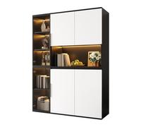Buffet Haut Salle à Manger 120x40x160 cm, COZHYESS Vaisselier LED, Vitrine Noir et Blanc, Portes Vitrées, Rangements Multiples, MDF