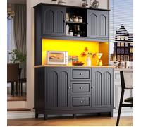 Buffet haut salle à manger -Meuble vaisselier cuisine -120×40×180cm éclairage LED-Armoire vitrine avec 4 portes et 3 tiroirs,noir