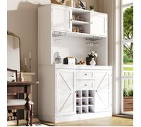 Buffet haut salle a manger -Meuble vaisselier cuisine avec éclairage LED -Armoire blanc avec 4 portes et 2 tiroirs-120 x 40 x 188 cm