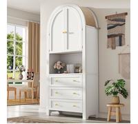 Buffet Haut Salon avec 2 Portes et 3 Tiroirs -Buffet Salle a Manger en Forme d'arc-Meuble de Cuisine Rangement-Blanc-70x35x180cm