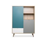 Finori Buffet haut Cuba - chêne Sonoma clair scandinave, bleu pétrole / blanc / gris - 103 x 139 cm