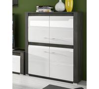Buffet Haut Séville Stauraumschrank 90cm 4-türig Pin Noir / MDF Blanc Hochglan