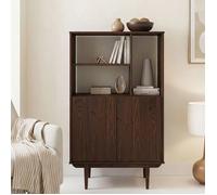 Buffet haut SIMONA 80x133 cm en Bois massif coloris noyer avec 2 Portes et Étagères, Vaisselier en hauteur