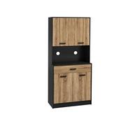 HOMCOM Armoire de Cuisine, Buffet de Cuisine, Meuble de Rangement, 2 placards, 4 Portes, 1 tiroir, Passe-câbles, Design Industriel, 80 x 40 x 180 cm, Noir et Naturel