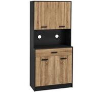 HOMCOM Armoire de cuisine 80x40x180 cm design industriel – 4 portes, passe-câbles, noir/naturel