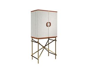 Buffet haut, tissu, noyer et acier poli doré 3272, 82 x 53 x 169 cm -