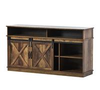 Buffet haut TV 148x40x78 cm avec 2 cortes coulissantes classiques, Buffet de cuisine etagères réglables pour salon salle à manger