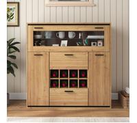 Buffet haut - URBAN MEUBLE - effet bois - éclairage LED - porte-bouteilles - 3 portes