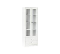 Buffet haut vitrine armoire de cuisine - 2 portes, 3 étagères, 2 tiroirs - 59 x 30 x 164 cm - blanc