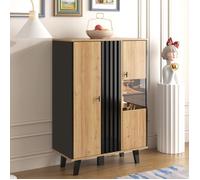 Buffet Haut Vitrine LED 80x40x120 cm, Bahut Vaisselier avec Porte Vitrée, Étagères, Meuble de Rangement Salon - Noir Effet Bois