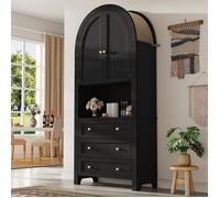Buffet Haute Arche 70 x 35 x 180 cm avec 3 Tiroirs et Portes Courbées, Meuble de Rangement Buffet haut Noir