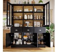 Buffet haute de cuisine 140 × 38,5 × 175 cm avec tiroirs,moderne et minimaliste,pour cuisine, salon, salle à manger, noire