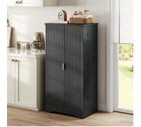 Buffet Haute Noir - avec LED et Étagères Réglables - Double Porte - 120 x 60,5 x 40 cm - Placard de Cuisine - Armoire de Cuisine