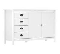 Buffet 2 portes 4 tiroirs en pin massif blanc, meuble de rangement robuste