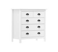 Buffet 5 tiroirs en pin massif blanc, meuble de rangement moderne