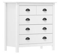 Buffet 5 tiroirs en pin massif blanc, meuble de rangement moderne