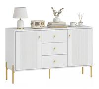 Buffet - HOMCOM - 2 portes, 3 tiroirs silencieux, 2 étagères réglables, 5 pieds en acier - bois - 120 x 39,1 x 76 cm - blanc