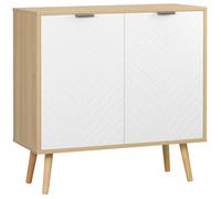 HOMCOM Buffet Salon 2 Portes 77x35x77,5 cm Blanc et Bois Naturel | Meuble de Rangement, Étagère Réglable, Pieds en Bois de Pin, Buffet Salle à Manger Cuisine et Chambre