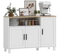 Buffet - HOMCOM - 3 portes, compartiment ouvert et étagères réglables - panneau de particules et MDF - 110 x 33 x 75 cm - blanc