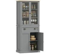 HOMCOM Buffet Meuble Cuisine Rangement 182,5 cm Gris | Armoire de Cuisine, 4 Portes dont 2 Portes Vitrées, 1 Tiroir, Étagères Réglables