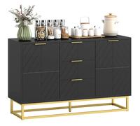 Buffet - HOMCOM - contemporain graphique - 2 placards porte étagères réglables 3 tiroirs coulissants - en bois noir métal doré