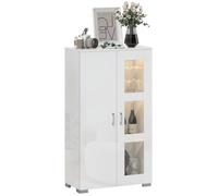 Buffet - HOMCOM - LED RGB 16 couleurs, télécommande - haute brillance, portes vitrées, étagères en verre - MDF - 71x35x126cm - blanc