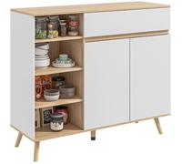 HOMCOM Buffet meuble de rangement cuisine style scandinave 1 placard double porte 1 tiroir et 4 niches étagères réglables blanc