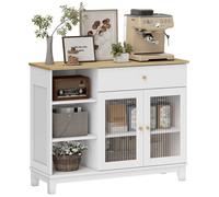 HOMCOM Buffet portes verre trempé nervuré, tiroir, 3 niches, étagères réglables, blanc