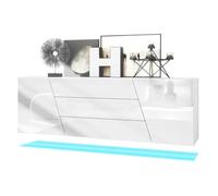 Buffet Houston VLADON - 2 portes 3 tiroirs - Blanc brillant - LED inclus