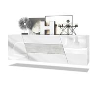 Buffet Houston - VLADON - 2 portes 3 tiroirs - Blanc mat - Blanc brillant - Béton oxyde